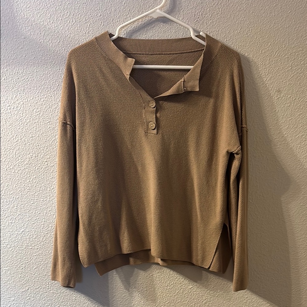No brand Tan Women's Quarter Button-Up Top